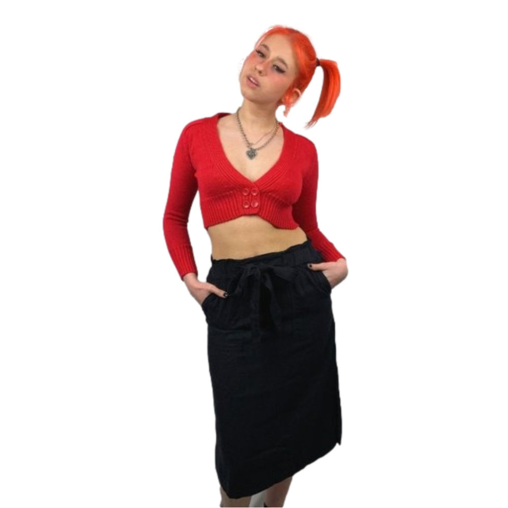 Cropped buttoned mini red cardigan
